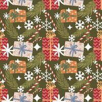 new year christmas pattern on green background. template with cute elements for design vector