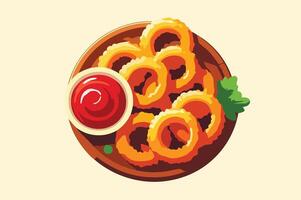 A flat illustration of a Onion Rings on a Plate. vector