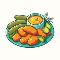 A plate with pickles and chicken wings vector