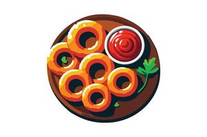 A flat illustration of a Onion Rings With Sausage. vector