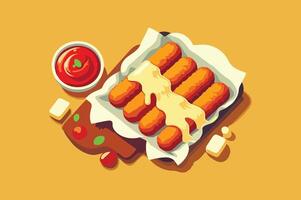Food Sticks on a Tray With Sausage Illustration in a Yellow Background. vector