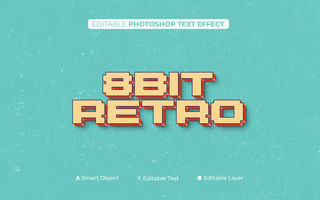 3D Editable 8Bit Retro Text Effect With Texture psd