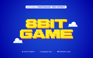 3D Editable Text 8Bit Game Text Effect Blue Background psd
