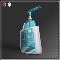 Realistic 3D Mockup Soap Bottle - Free Front 15 Degrees View, Fully Editable, Transparent Background psd