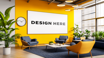 Large frame mockup in modern office for branding and design placement psd