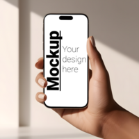 Stylish Phone Display Mockup in Womans Hand on Light Minimalist Background psd