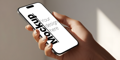 Sleek Phone Display Mockup on Light Background in Womans Hand psd