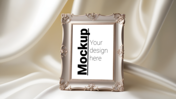 Vintage Ornate Frame Display on Elegant Satin Fabric Background psd