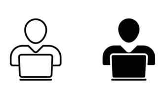 A person working in front of a laptop icon vector
