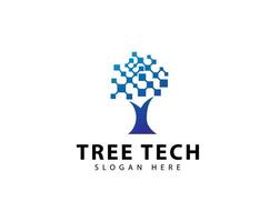 Tree tech logo creative with interconnected molecule concept vector