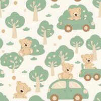 seamless pattern for baby with bears and trees vector