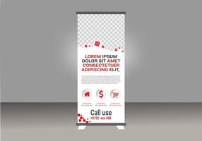 Roll up banner design layout with red and white design vector