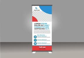 Roll up banner design layout with a red, blue and white design vector