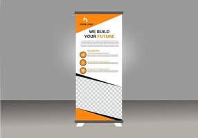 Roll up banner design layout with an orange and black design vector