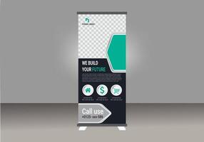 Roll up banner design layout with a green and white design vector