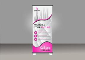 Roll up banner template with pink and white design vector