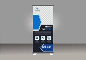 vertical abstract display banner stand with blue and white design vector