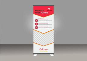 Roll Up banner design, red and white. vector