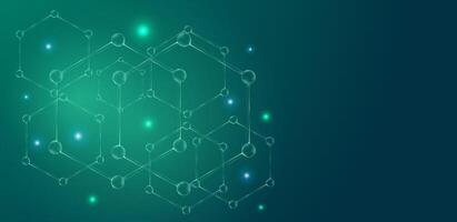 Abstract molecular background. Dna and biotechnology science green gradient health and care. vector