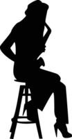 Silhouette of a woman sitting on a stool vector