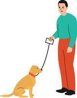A man is walking a dog with a leash vector