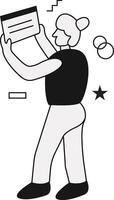 A black and white illustration of a man holding a piece of paper vector