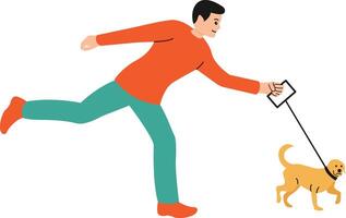 A man is walking his dog with a leash vector