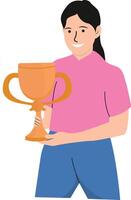 A woman holding a trophy in her hand vector