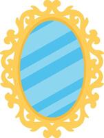 A blue and yellow oval mirror with a gold frame vector