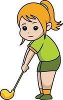 Little girl playing golf vector