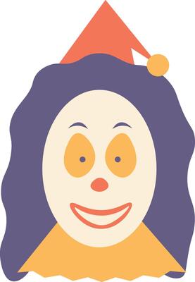 A cartoon clown with a hat on his head