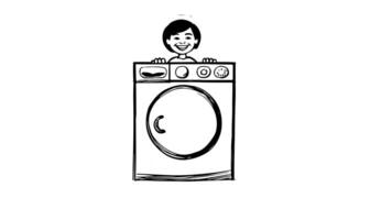 Animation forms a sketch of a person and washing machine icon video