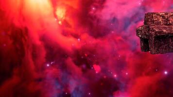 Futuristic spaceship in flight in outer space nebula background video