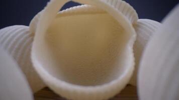 A close up of a white shell with a hole in it video
