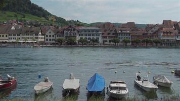 Stein am Rhein, Switzerland. Stein am Rhein ist eine Kleinstadt westlich des Bodensees im Nordosten der Schweiz. Small town west of Lake Constance in northeastern Switzerland in summer. video