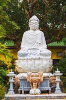 white Buddhist statue of a sitting Buddha in park at the Linh Ung Pagoda in Da Nang in Vietnam in summer in Asia photo