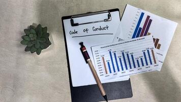 Concept of Code on Conduct write on paperwork isolated on wooden background. photo