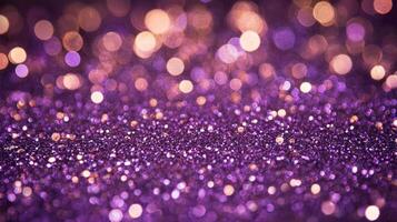 A captivating purple background filled with sparkling glitter particles and soft, blurred bokeh lights. This image evokes a dreamy and magical atmosphere with rich violet tones and a subtle. photo