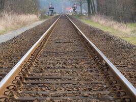 A train track with a train on it photo