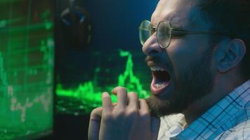 Tired Indian Arabian man broker guy programmer worker yawn drink coffee sleepy computer analyst freelancer male technology coder IT specialist pc trader energy programming hacker coding cryptocurrency video