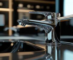 Modern chrome faucet in contemporary bathroom setting photo