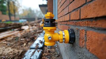 Yellow gas pipe entering building during construction photo