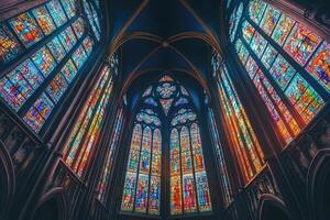 Sainte-chapelle stained glass windows illuminating gothic architecture with vivid colors photo