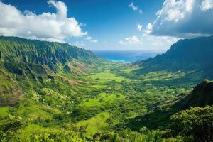 Stunning panoramic view of kauai's lush na pali coast state park in hawaii photo