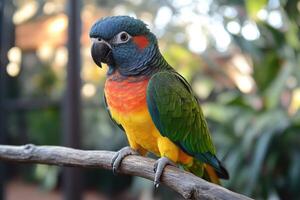 Blue-headed parrot perching on branch in tropical setting photo