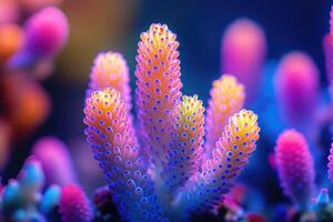 Glowing spiky coral polyps thriving in vibrant reef ecosystem photo