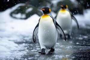King penguin walking on ice in antarctica wildlife refuge photo