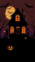 Spooky Halloween Haunted House with Bats and Jack-O-Lantern photo