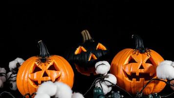 Halloween Jack-o'-Lantern with Spiders and Cotton Balls photo