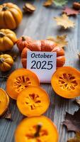 Autumnal Pumpkin Display with October 2025 Date Card photo